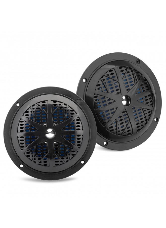 Pyle 5.25 Inch Dual Marine Speakers - 2 Way Waterproof and Weather Resistant Outdoor Audio Stereo Sound System with 100 Watt Power, Polypropylene Cone and Cloth Surround - 1 Pair - PLMR51B (Black)