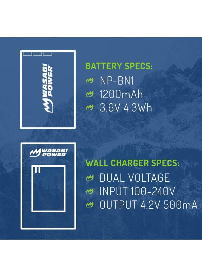 Wasabi Power Battery (2-Pack) and Charger for Sony NP-BN1 and Sony Cyber-shot DSC-QX10, DSC-QX100, DSC-T99, DSC-T110, DSC-TF1, DSC-TX5, DSC-TX7, DSC-TX9, DSC-TX10, DSC-TX20, DSC-TX30, DSC-TX55, DSC-TX66, DSC-TX100V, DSC-TX200V, DSC-W310, DSC-W320, DS