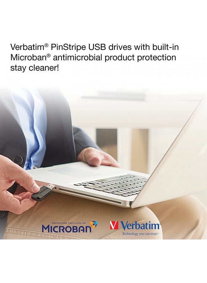 Verbatim 32GB PinStripe Retractable USB 2.0 Flash Thumb Drive with Microban Antimicrobial Product Protection Black