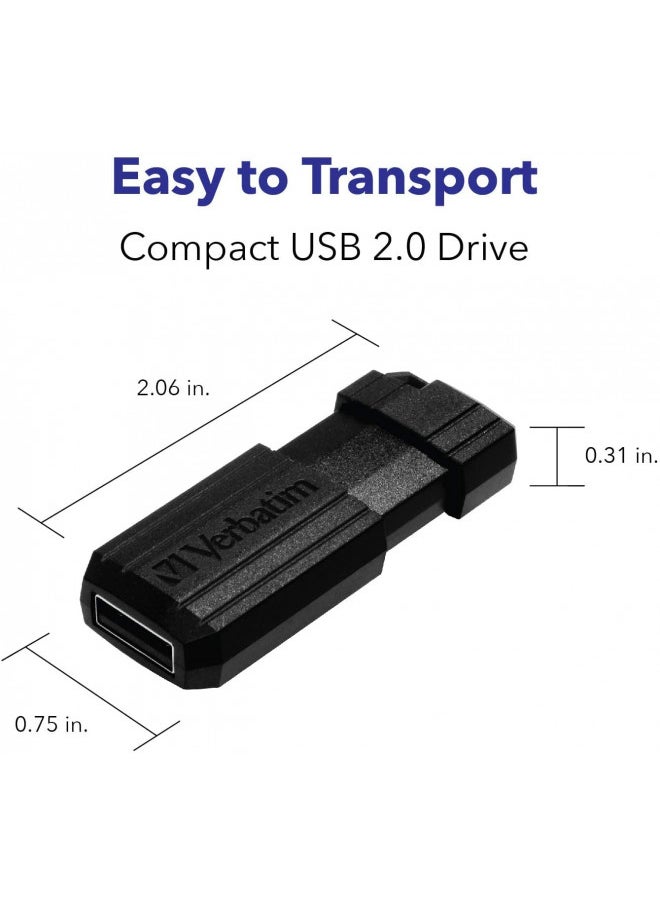 Verbatim 32GB PinStripe Retractable USB 2.0 Flash Thumb Drive with Microban Antimicrobial Product Protection Black