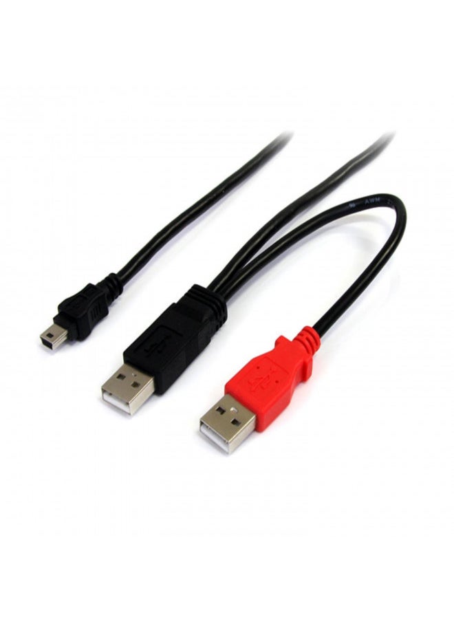 StarTech.com 1 ft USB Y Cable for External Hard Drive - USB A to mini B - USB cable - USB (M) to mini-USB Type B (M) - USB 2.0 - 1 ft - black - USB2HABMY1, 1 ft / 30cm