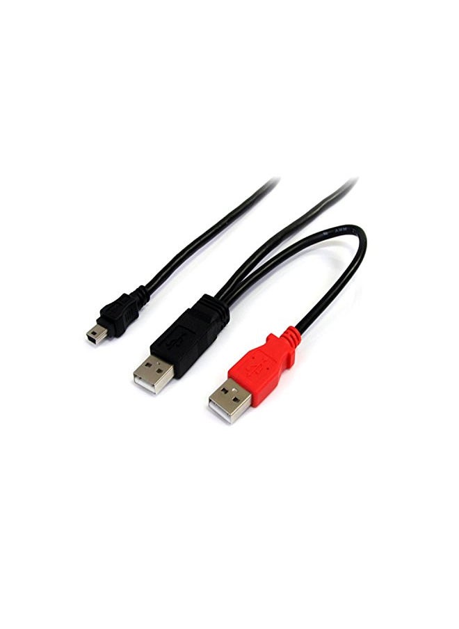 StarTech.com 1 ft USB Y Cable for External Hard Drive - USB A to mini B - USB cable - USB (M) to mini-USB Type B (M) - USB 2.0 - 1 ft - black - USB2HABMY1, 1 ft / 30cm