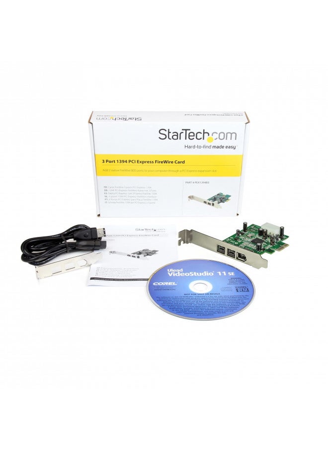 StarTech.com 3 Port 2b 1a 1394 PCI Express FireWire Card Adapter - 1394 FW PCIe FireWire 800 / 400 Card (PEX1394B3)