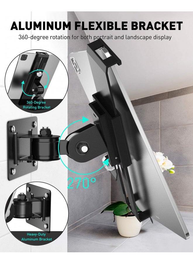 AboveTEK Tablet Wall Mount - Fits 7 to 11 Inch Tablets Including iPad, Galaxy Tab, Slate, Fire and More-Anti Theft Security Lock and Key - Articulating Swivel Holder for Portrait and Landscape(Black)