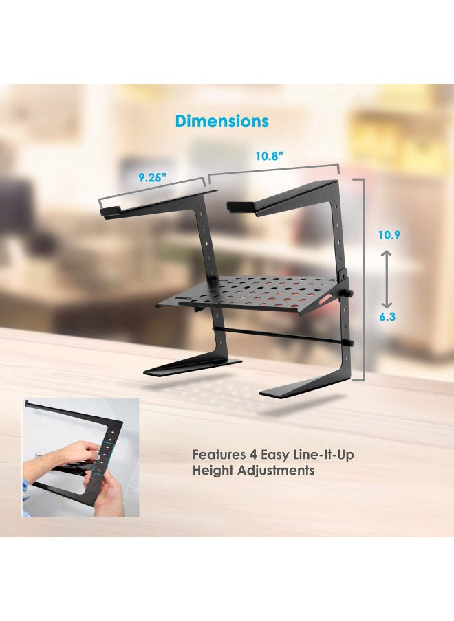 Pyle Portable Adjustable Laptop Stand - 6.3 to 10.9 Inch Standing Table Monitor or Computer Desk Workstation Riser with Shelf Storage and Height Alignment for DJ, PC, Gaming, Home or Office - PLPTS26