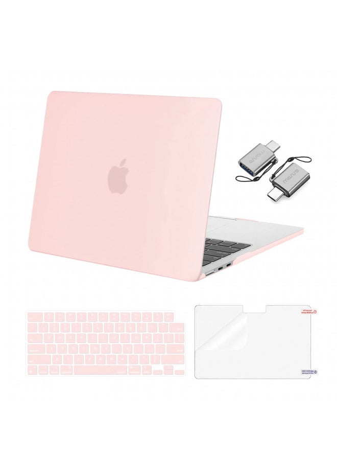 MOSISO Compatible with MacBook Air 13.6 inch Case 2022 2023 2024 Release A2681 M2 Chip with Touch ID, Plastic Hard Shell Case&Keyboard Skin&Screen Protector&Type C Adapter 2 Pack, Chalk Pink