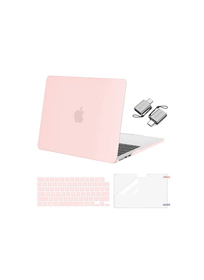 MOSISO Compatible with MacBook Air 13.6 inch Case 2022 2023 2024 Release A2681 M2 Chip with Touch ID, Plastic Hard Shell Case&Keyboard Skin&Screen Protector&Type C Adapter 2 Pack, Chalk Pink