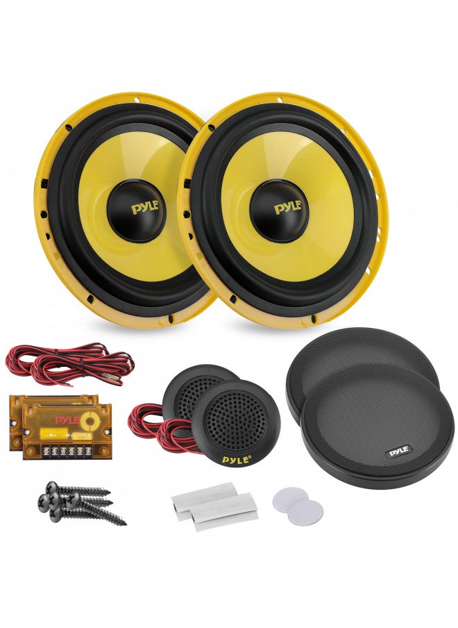 2Way Custom Component Speaker System - 6.5 400 Watt Component with Electroplated Plastic Basket, Butyl Rubber Surround & 40Oz Magnet Structure - Wire Installation Hardware Set Included - Pyle PLG6C