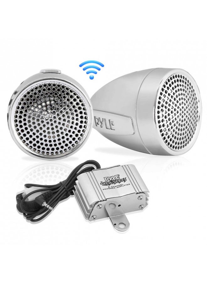 Pyle 300 Watt Weatherproof Motorcycle Speaker and Amplifier System w/ Two 2.25 Inch Waterproof Speakers, AUX IN- Handlebar Mount ATV Mini Stereo Audio Receiver Kit Set - Also for Marine Boat - PLMCA60