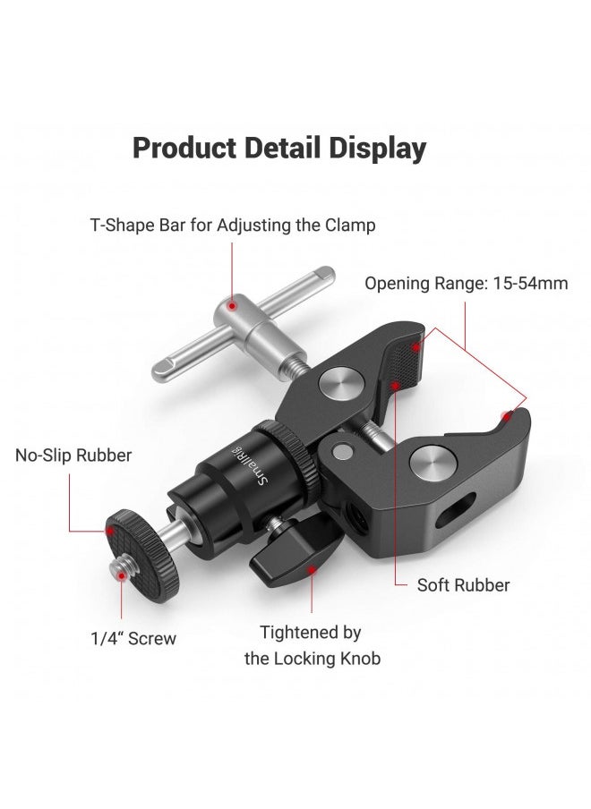 SmallRig Super Clamp Mount with Mini Ball Head Mount, Hot Shoe Adapter with 1/4 Screw for LCD Field Monitor, LED Lights, Flash, Microphone, for Gopro, for DJI Action 2, for Insta360 - 1124