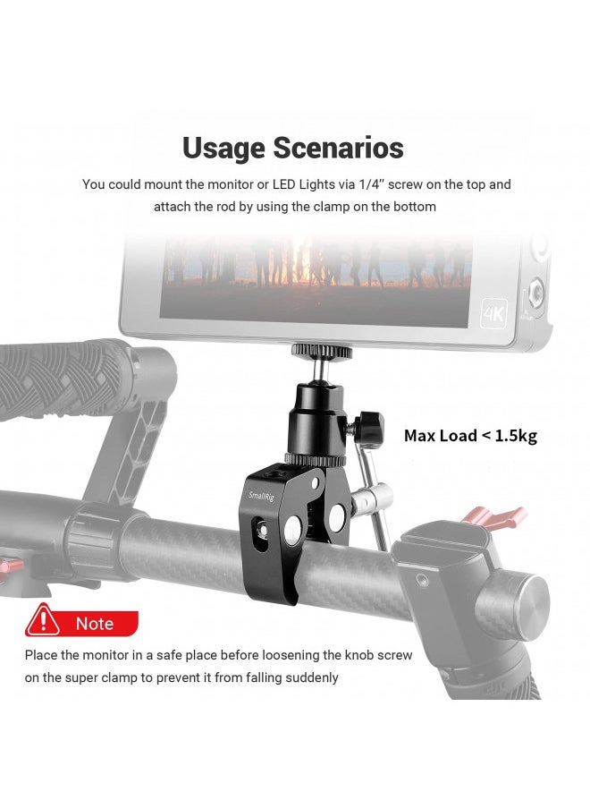 SmallRig Super Clamp Mount with Mini Ball Head Mount, Hot Shoe Adapter with 1/4 Screw for LCD Field Monitor, LED Lights, Flash, Microphone, for Gopro, for DJI Action 2, for Insta360 - 1124