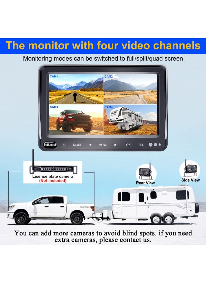 DoHonest RV Backup Camera Wireless HD 1080P 7'' Rear View DVR Monitor Kit 4 Channels Bluetooth Trailer Reverse Cam Adapter for Furrion Pre-Wired RVs Truck Van Infrared Night Vision Waterproof S19