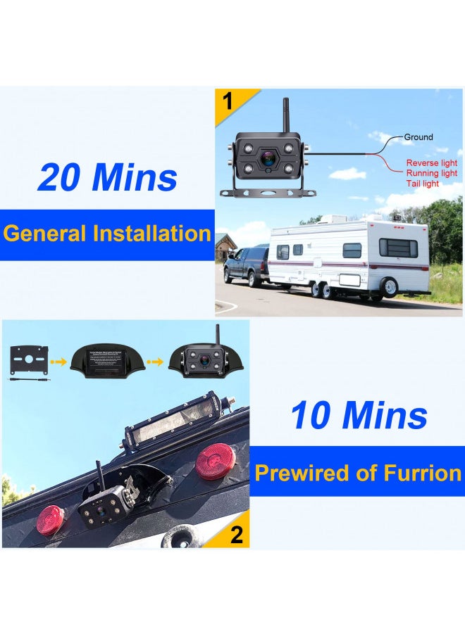 DoHonest RV Backup Camera Wireless HD 1080P 7'' Rear View DVR Monitor Kit 4 Channels Bluetooth Trailer Reverse Cam Adapter for Furrion Pre-Wired RVs Truck Van Infrared Night Vision Waterproof S19