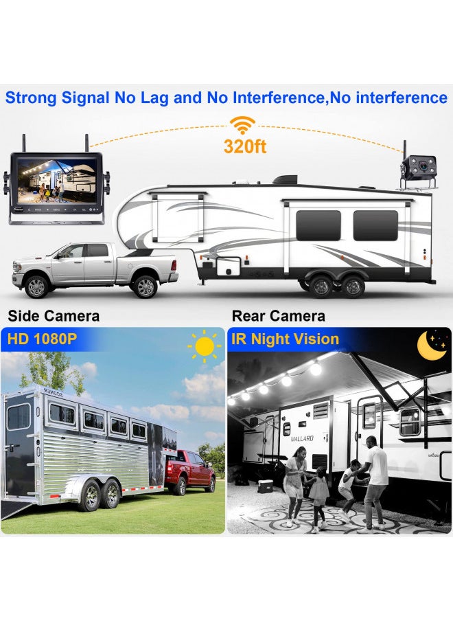 DoHonest RV Backup Camera Wireless HD 1080P 7'' Rear View DVR Monitor Kit 4 Channels Bluetooth Trailer Reverse Cam Adapter for Furrion Pre-Wired RVs Truck Van Infrared Night Vision Waterproof S19