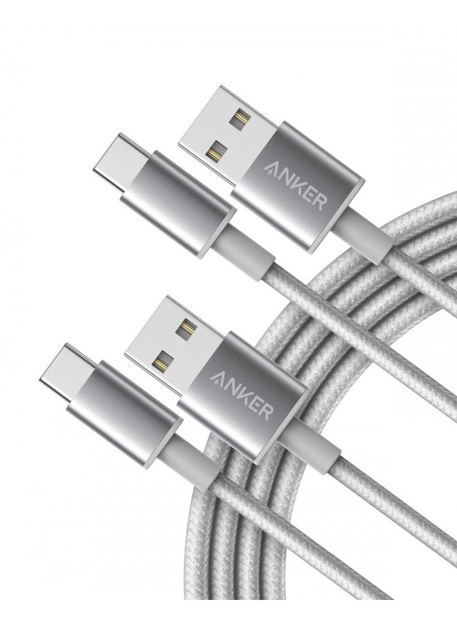 USB Type C Cable, Anker [2-Pack 6Ft] Premium Nylon USB-C to USB-A Fast Charging Type C Cable, for Samsung Galaxy S10 / S9 / S8 / Note 8, LG V20 / G5 / G6 and More(Silver)