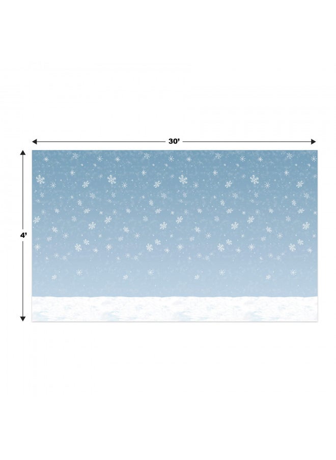 Beistle Winter Sky Wall Backdrop, 4 x 30 Photo Backdrop, Easy to Adhere Wall Covering, Party Decor, Winter Backdrop, Winter Wonderland Snowflakes, Holiday Scene, Photography Backdrop