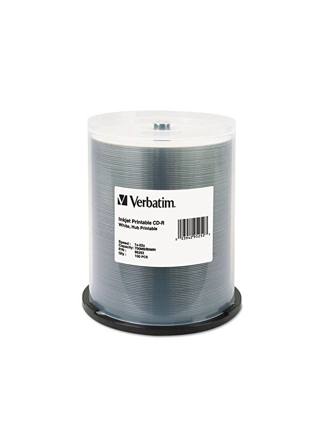 Verbatim CD-R 700MB 52X White Inkjet Hub Printable Recordable Media Disc - 100pk Spindle