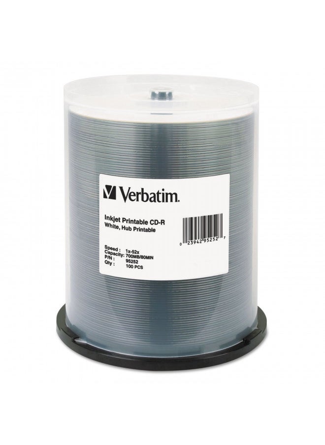 Verbatim CD-R 700MB 52X White Inkjet Hub Printable Recordable Media Disc - 100pk Spindle