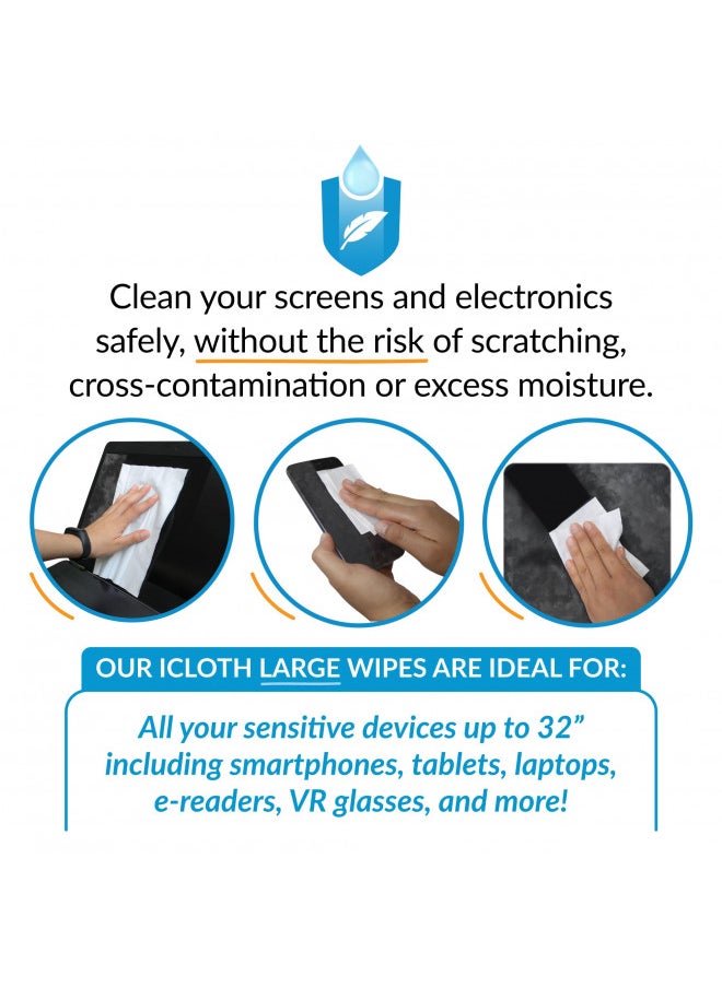 Screen Cleaner Wipes by iCloth Individually Wrapped Ideal for Travel Size Toiletries Streak-Free Clean Your Phone, Laptop, Computer Screen and More 5 x 7