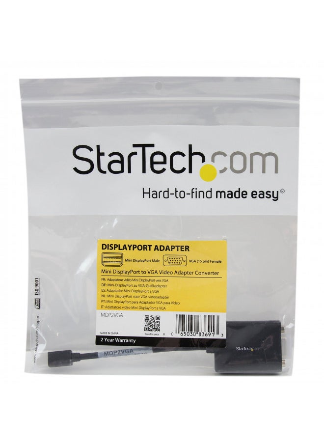 StarTech.com Mini DisplayPort to VGA Adapter - Active Mini DP to VGA Converter - 1080p Video - VESA Certified - mDP or Thunderbolt 1/2 Mac/PC to VGA Monitor/Display - mDP 1.2 to VGA Dongle (MDP2VGA)