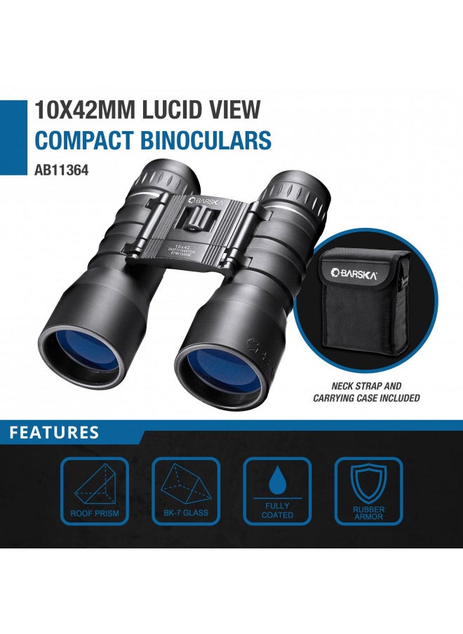 BARSKA 10x42 Lucid View Compact Binoculars , Black