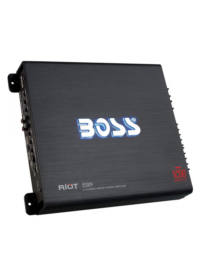 BOSS Audio Systems R3004 4 Channel Car Amplifier - 1200 Watts, 2/4 Ohm Stable, Class A/B, Full Range, Bridgeable, MOSFET Power Supply, Remote Subwoofer Control