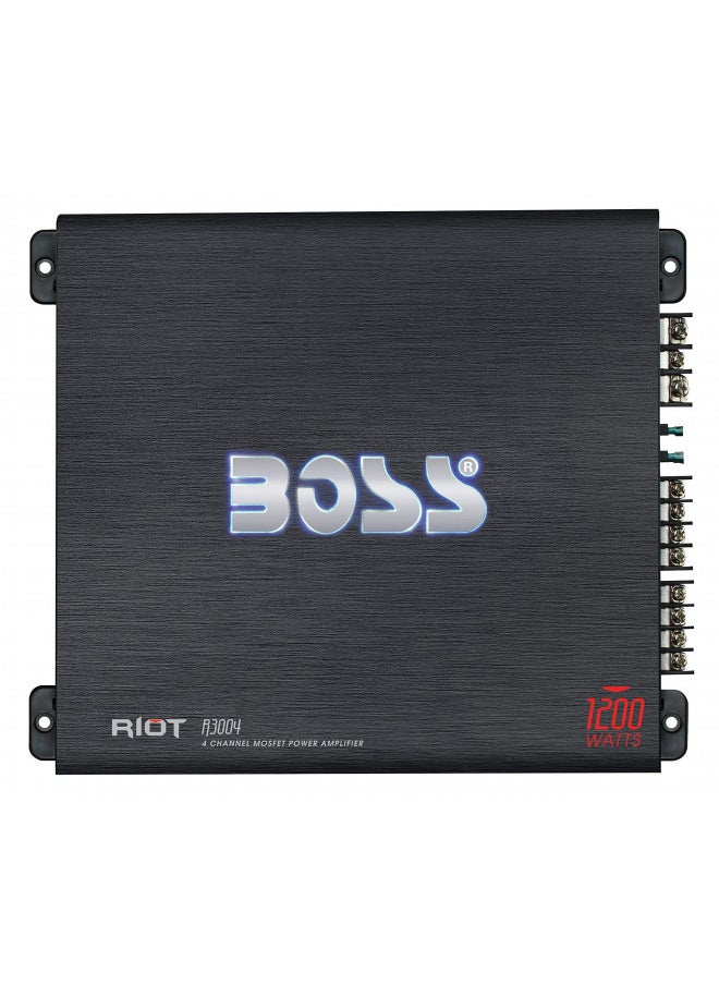 BOSS Audio Systems R3004 4 Channel Car Amplifier - 1200 Watts, 2/4 Ohm Stable, Class A/B, Full Range, Bridgeable, MOSFET Power Supply, Remote Subwoofer Control