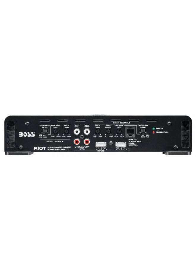 BOSS Audio Systems R3004 4 Channel Car Amplifier - 1200 Watts, 2/4 Ohm Stable, Class A/B, Full Range, Bridgeable, MOSFET Power Supply, Remote Subwoofer Control