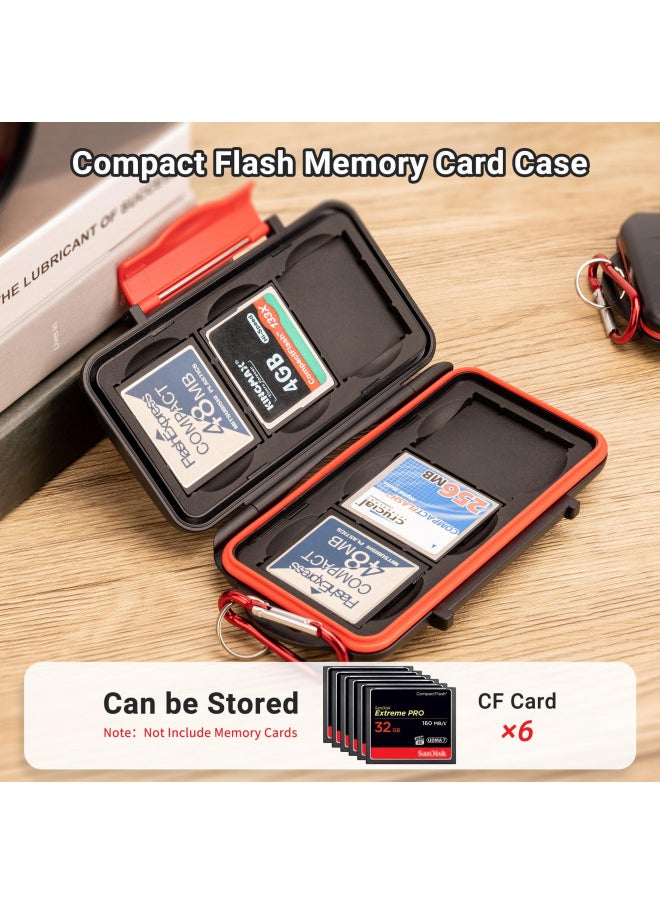 Kiorafoto 6 CF Card Slots Professional Water-Resistant Anti-Shock Compact Flash Card Holder Case Storage Compact Flash Memory Card Protector Wallet with Carabiner