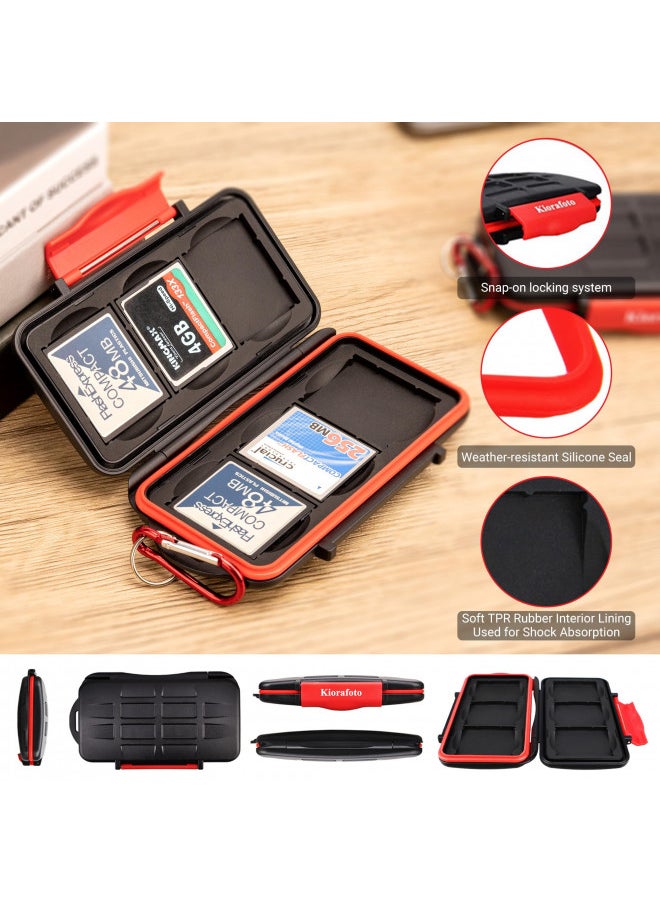 Kiorafoto 6 CF Card Slots Professional Water-Resistant Anti-Shock Compact Flash Card Holder Case Storage Compact Flash Memory Card Protector Wallet with Carabiner