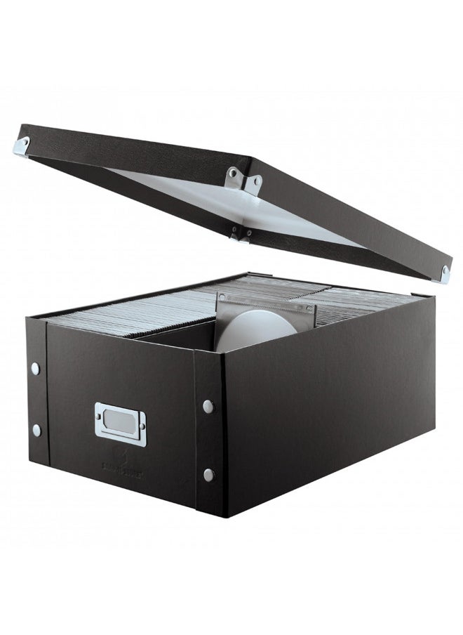 Snap-N-Store CD & DVD Storage Box - 1 Pack - Double Wide 6.1 x 10.5 x 14 Inch Disc Holder with Lid to Store up to 330 Discs - Black