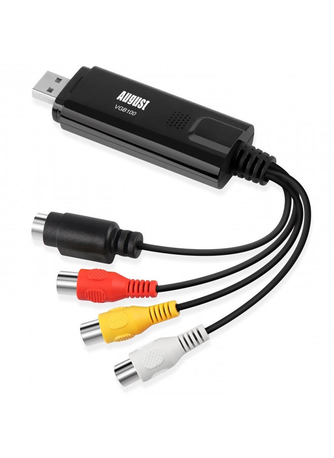 August VGB100 - External USB Video Capture Card - S Video / Composite to USB Transfer Cable - Grabber Lead for Windows 10 / 8 / 7 / Vista / XP