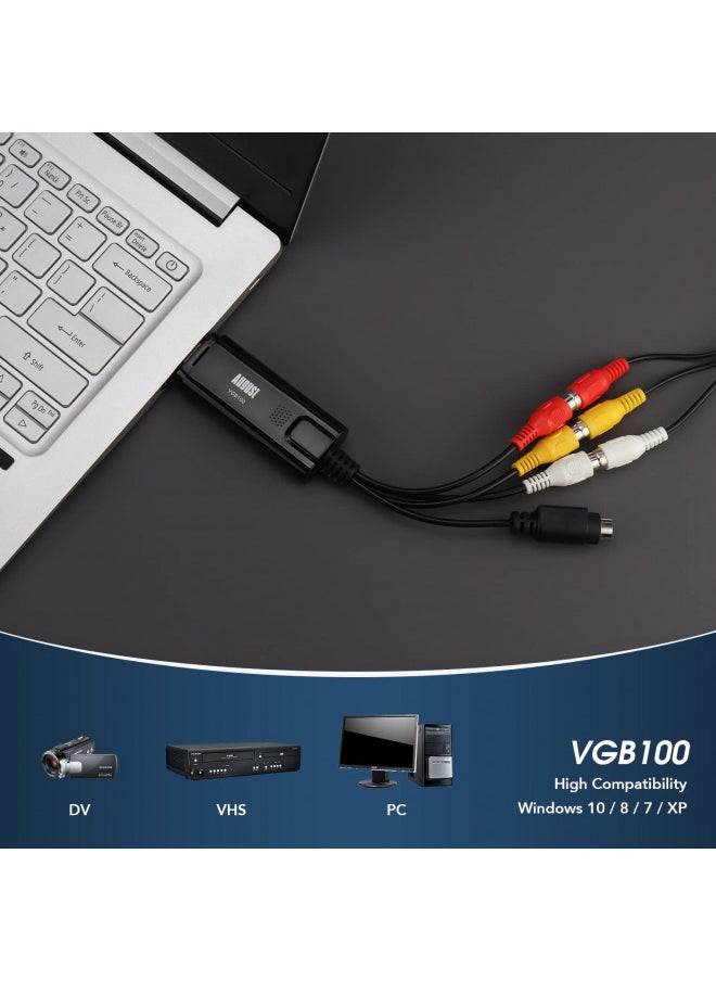 August VGB100 - External USB Video Capture Card - S Video / Composite to USB Transfer Cable - Grabber Lead for Windows 10 / 8 / 7 / Vista / XP