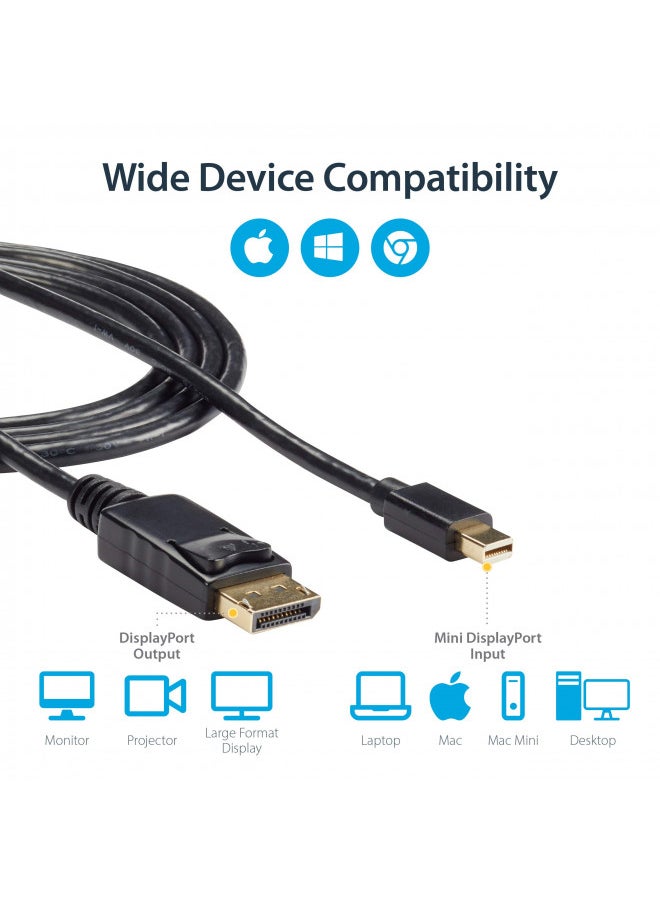 StarTech.com 6ft (2m) Mini DisplayPort to DisplayPort 1.2 Cable - 4K x 2K UHD Mini DisplayPort to DisplayPort Adapter Cable - Mini DP to DP Cable for Monitor - mDP to DP Converter Cord (MDP2DPMM6)