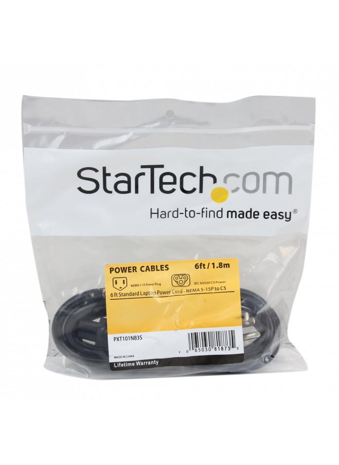 StarTech.com 6ft (1.8m) Laptop Power Cord NEMA 5-15P to C5 (Mickey Mouse) 10A 125V 18AWG Laptop Replacement Charger Cord Brick Cord - UL Listed (PXT101NB3S)