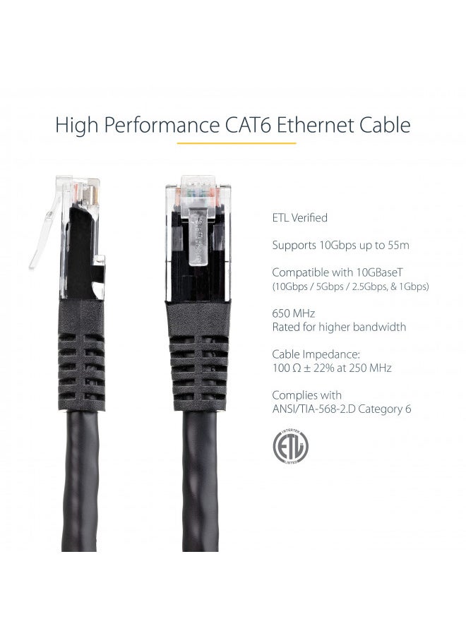 StarTech.com 25ft CAT6 Ethernet Cable - Black CAT 6 Gigabit Ethernet Wire -650MHz 100W PoE++ RJ45 UTP Molded Category 6 Network/Patch Cord w/Strain Relief/Fluke Tested UL/TIA Certified (C6PATCH25BK)