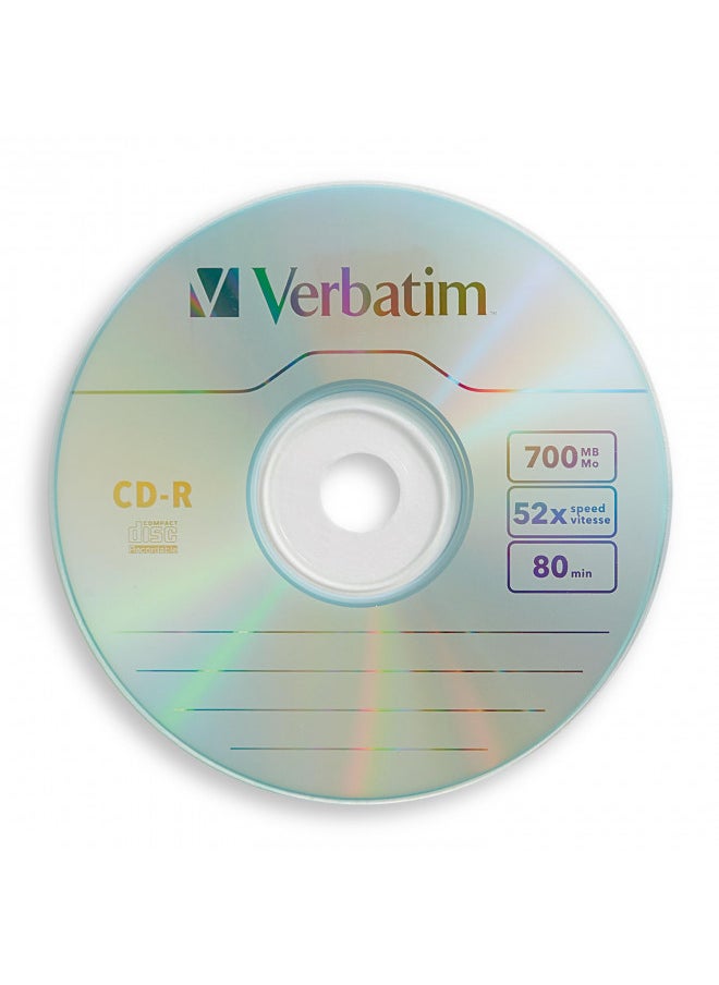 Verbatim CD-R Blank Discs 700MB 80 Minutes 52X Recordable Disc for Data and Music - 100pk Spindle