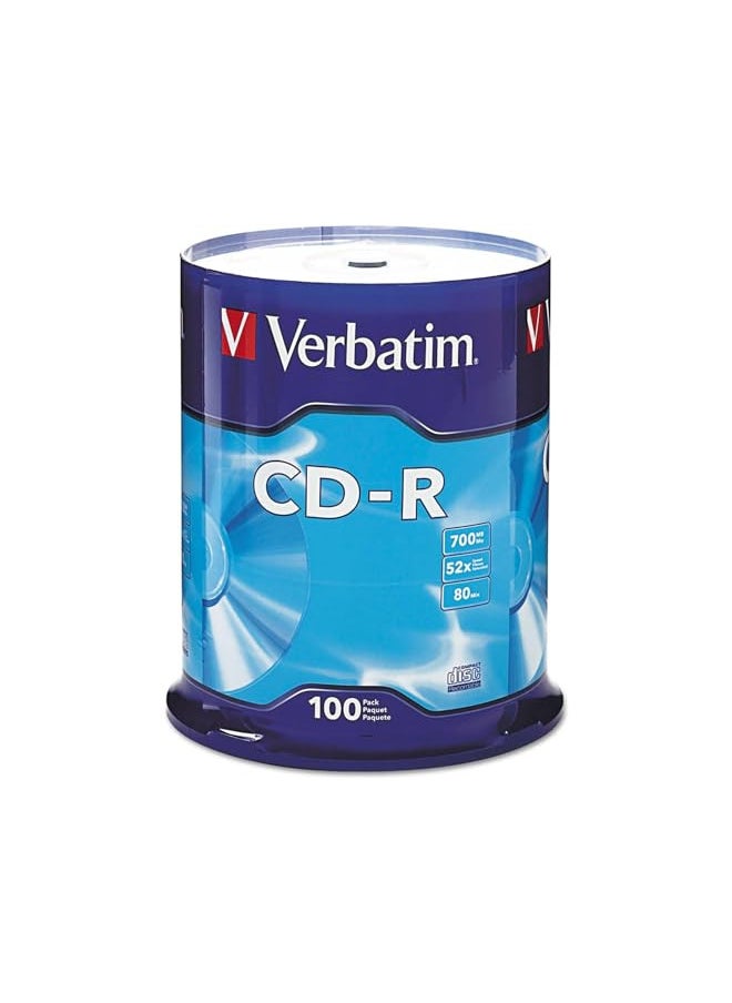 Verbatim CD-R Blank Discs 700MB 80 Minutes 52X Recordable Disc for Data and Music - 100pk Spindle