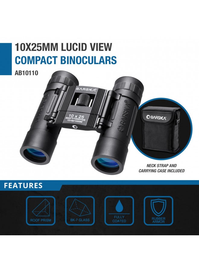 BARSKA Lucid View 10x25 Compact Binoculars (Blue Lens)