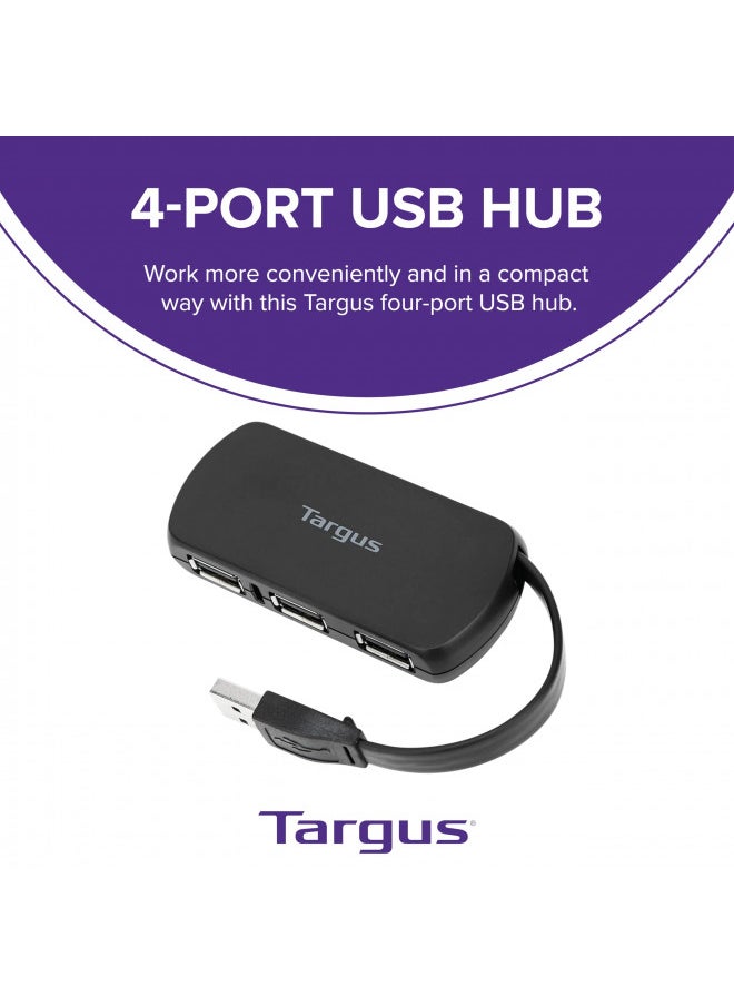 Targus 4-Port USB 2.0 Hub with Sleek and Travel Friendly, Black (ACH114US)