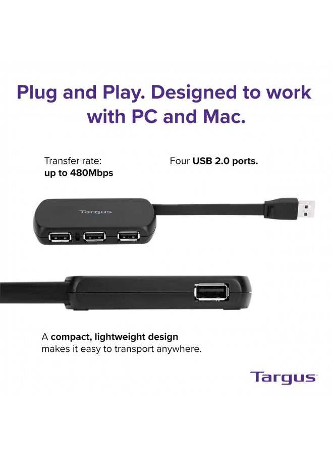 Targus 4-Port USB 2.0 Hub with Sleek and Travel Friendly, Black (ACH114US)