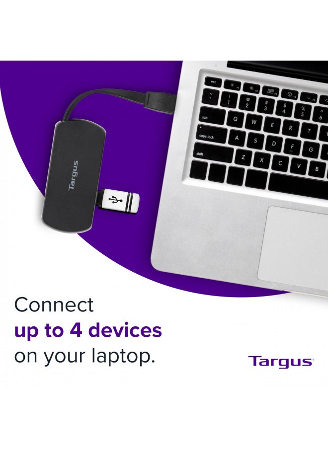 Targus 4-Port USB 2.0 Hub with Sleek and Travel Friendly, Black (ACH114US)