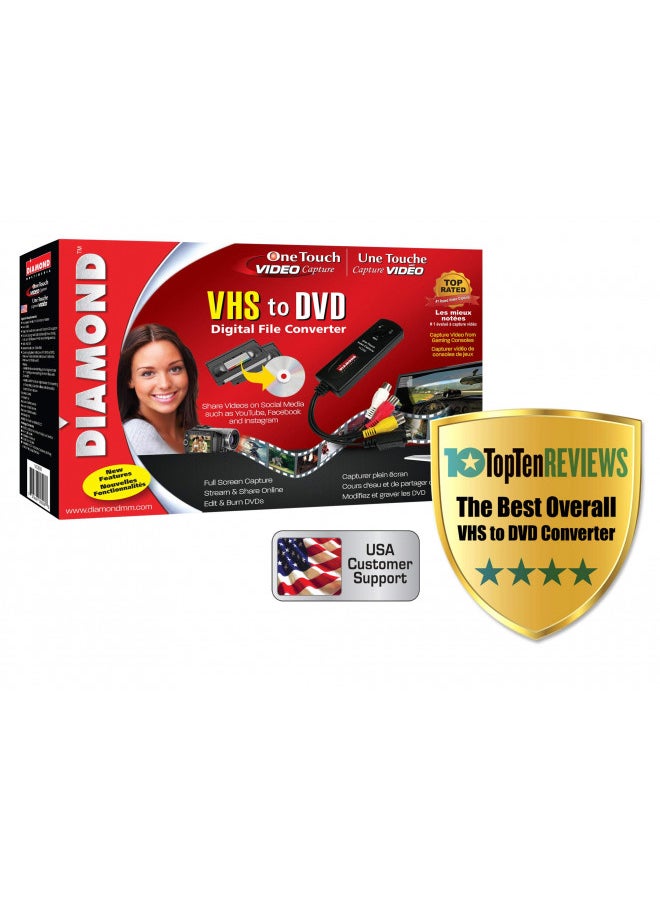 Diamond Multimedia VC500 One Touch VHS to Digital File, DVD Converter with Easy to use Software, Convert, Edit and Save For Win7,8,10,11