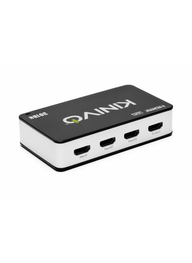 HDMI Switch 4K HDR, Kinivo (3 Port, 4K 30Hz, Auto-Switching, IR Wireless Remote)