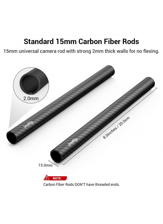 SmallRig 15mm Carbon Fiber Rod for 15mm Rod Support System (Non-Thread), 8 inches Long, Pack of 2-870