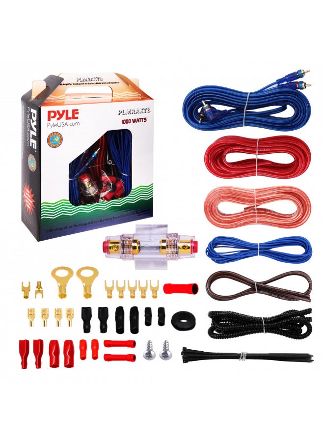 Pyle Car Audio Wiring Kit - 20ft 8 Gauge Power Wire 1000 Watt Amplifier Hookup for Battery Head Unit & Stereo Speaker Installation Sound System - Marine Grade Cable Wired & Gold Plated Fuse PLMRAKT8