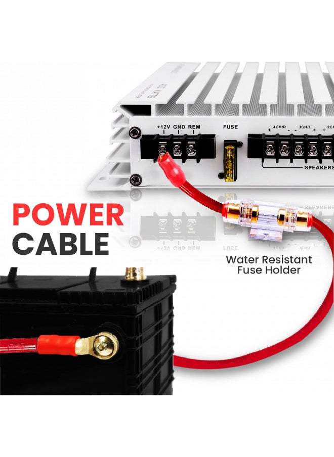 Pyle Car Audio Wiring Kit - 20ft 8 Gauge Power Wire 1000 Watt Amplifier Hookup for Battery Head Unit & Stereo Speaker Installation Sound System - Marine Grade Cable Wired & Gold Plated Fuse PLMRAKT8