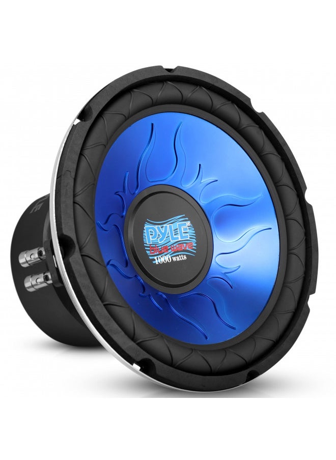 Pyle Car Vehicle Subwoofer Audio Speaker - 10 Inch Blue Injection Molded Cone, Blue Chrome-Plated Steel Basket, Dual Voice Coil 4 Ohm Impedance, 1000W Power, for Vehicle Stereo Sound System- PL1090BL