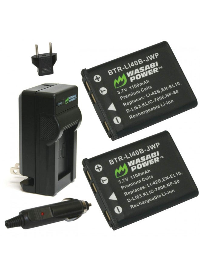 Wasabi Power Battery (2-Pack) and Charger for Kodak KLIC-7006, LB-012 and Kodak PIXPRO FZ55, FZ53