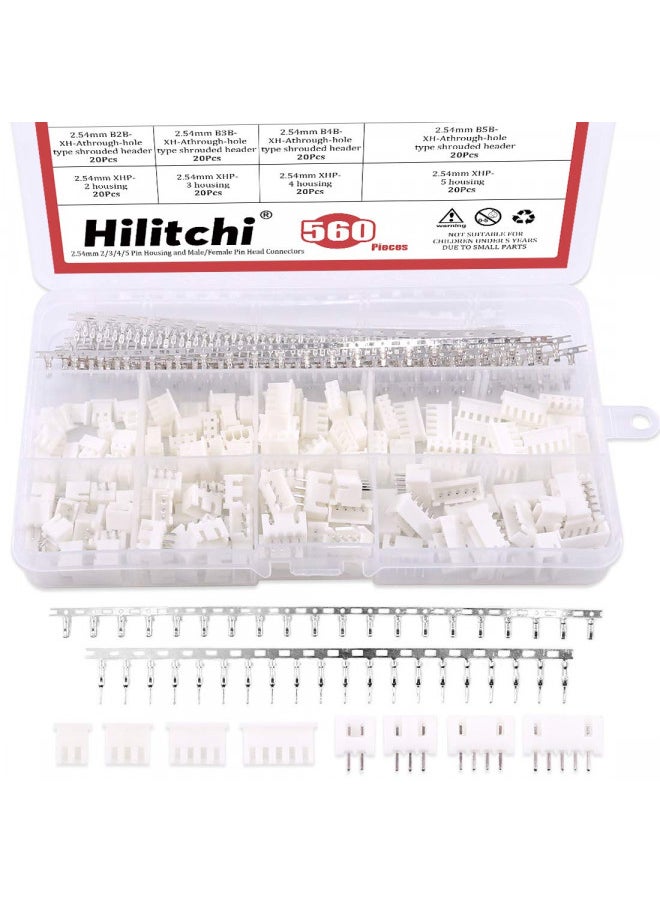 Hilitchi 560Pcs 2.54mm 2/3/4/5 Pin Housing and Male/Female Pin Head Connector Adapter Plug Set Perfectly Compatible with JST-XHP